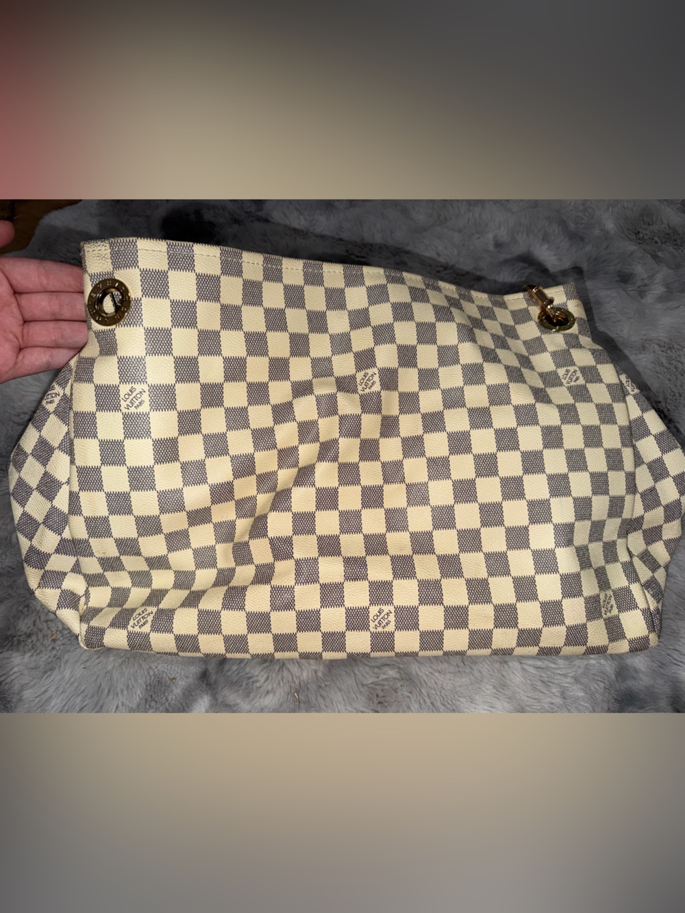 Louis Vuitton Beige and Gray Damier Azur Tote with Gold Hardware